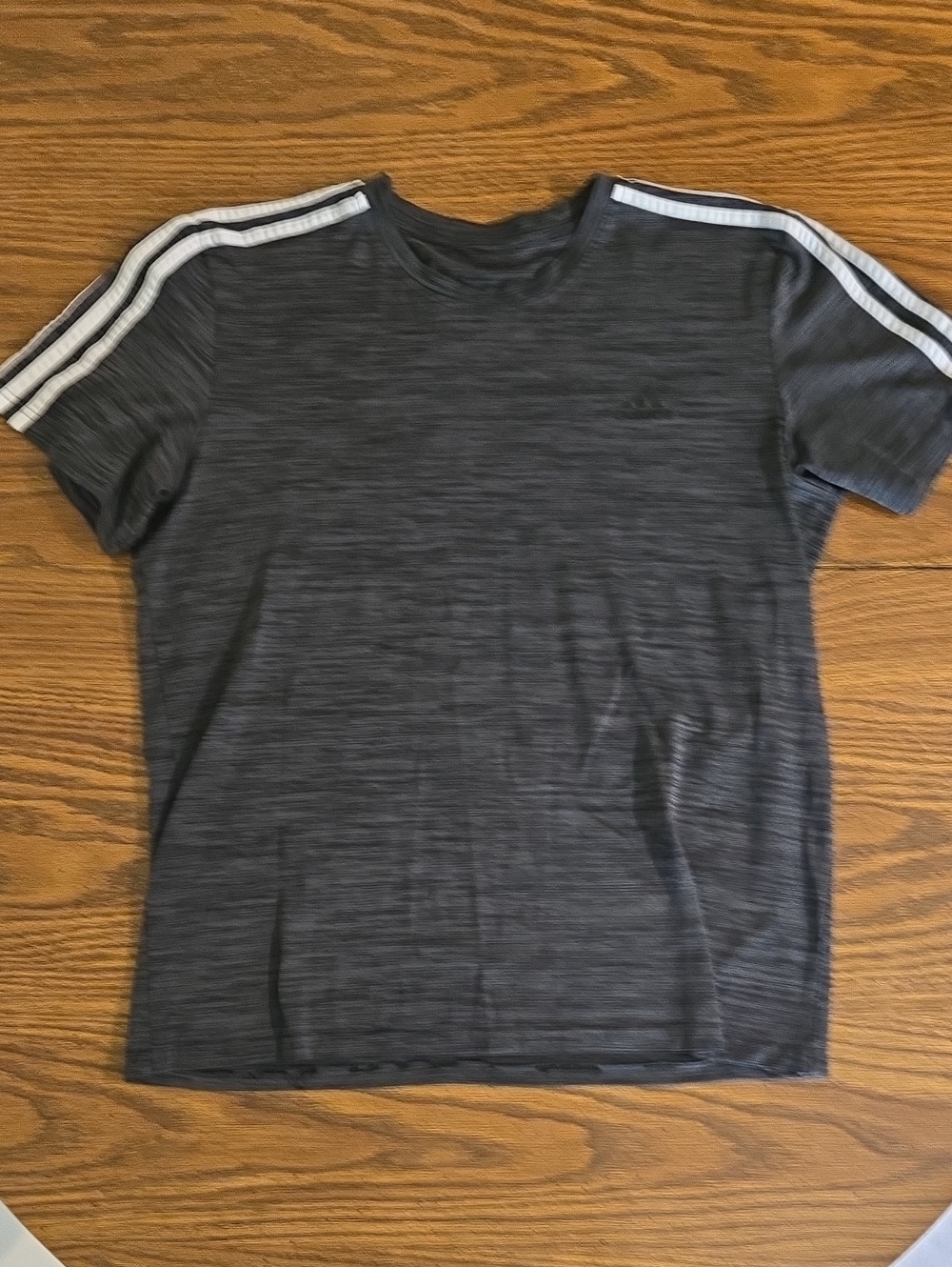Women's Adidas Black Heather Crewneck Tee with Shoulder Stripes